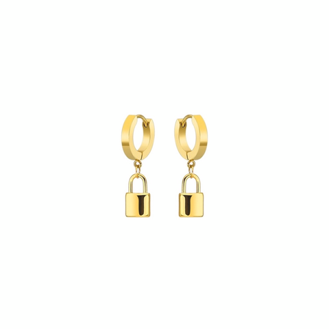 Lock Earrings Lock Key Earrings Dainty Hoops Gold 