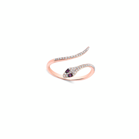 KIKICHIC CZ Diamond Pave Snale Stackable Rings Sterling Silver (925), Cubic Zirconia Pave Modern Snake Ring 18k Gold, CZ Moon Rose Gold Ring Adjustable, Minimal Snake CZ Open Ring Adjustable Sterling Silver (925), Snake Crystal Ring, Dainty CZ Diamond Snake Ring