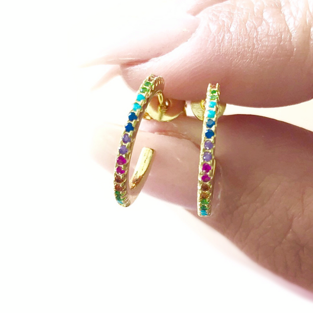 KIKICHIC Rainbow Huggies Hoop Earrings in Rose Gold, Silver Rainbow Hoop Earrings, Colorful Hoop Huggies in Gold, Rainbow Stud Earrings, Hypoallergenic Hoop Earrings, Rainbow Jewelry